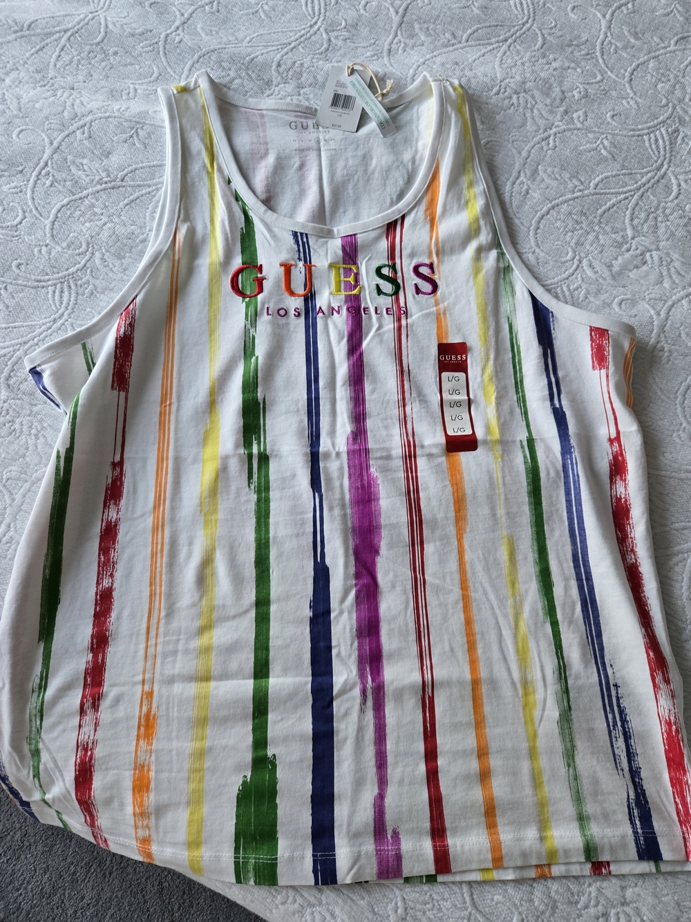 GUESS Multicolor Stripe Tank Top - White Base